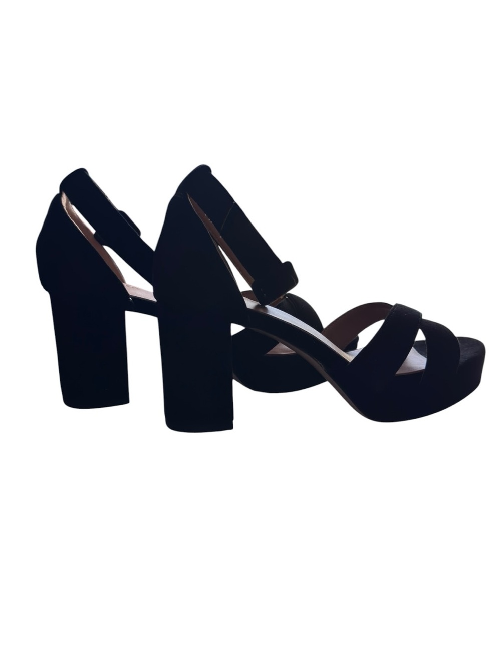 NWT Quince Italian Leather Crisscross Platform Sandals Black Suede Heels Sz 7